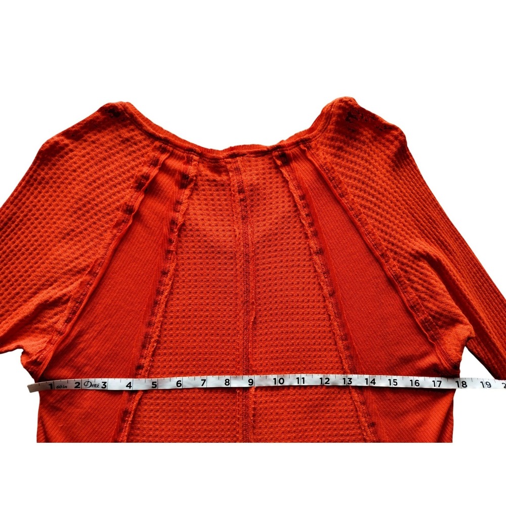 New Free People Women's Orange Catalina Waffle Knit Thermal Top Size XS - Picture 9 of 11